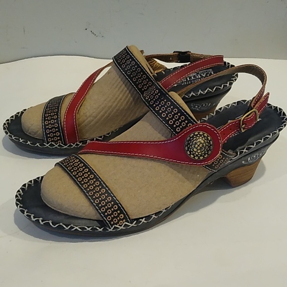 L'Artiste Spring Step Dreamer Size 41  Leather Strappy Heel Sandals Red Black - Picture 1 of 11